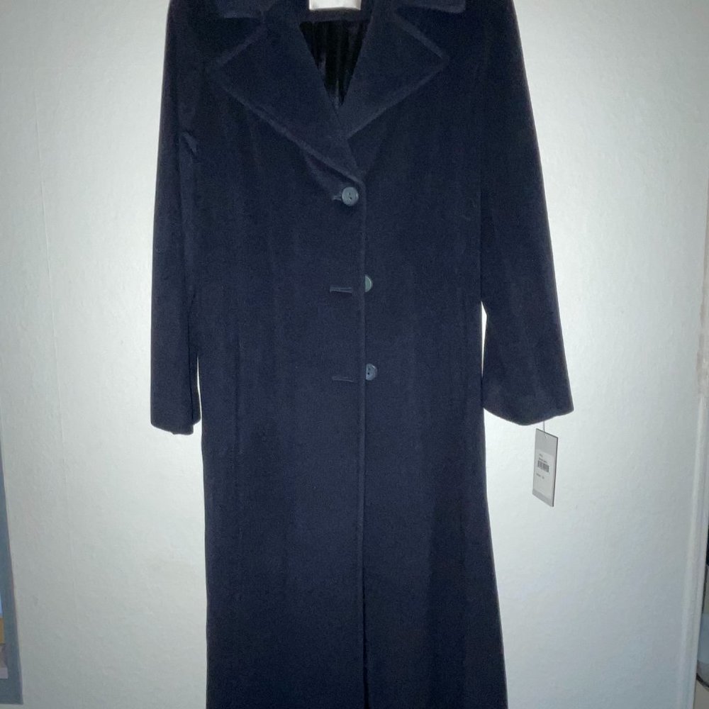 WOMENS "FLEURETTE" LONG COAT NAVY SIZE 14 SUPER SOFT & LUXURIOUS